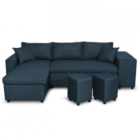 Canapé d'Angle Réversible Convertible Niche à Droite "Kraky IV" 241cm Bleu Pétrole|Canape|Paris Prix