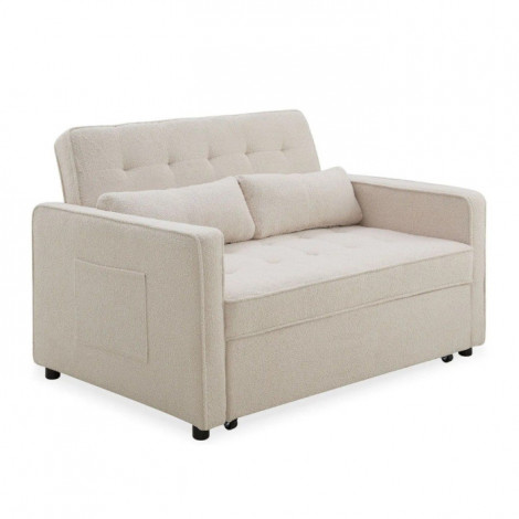Canapé Convertible 2 Places Bouclette "Léa" 133cm Beige|Canape|Paris Prix