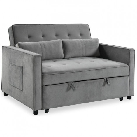 Canapé Convertible 2 Places Velours "Léa" 133cm Gris|Canape|Paris Prix