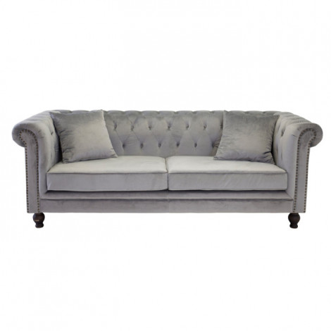 Canapé 3 Places en Velours "Chesterfield" 217cm Gris Clair|Canape|Paris Prix