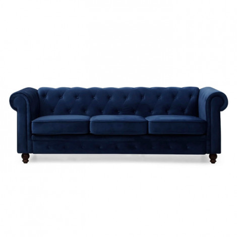 Canapé 3 Places Velours "Chesterfield" 209cm Bleu|Canape|Paris Prix