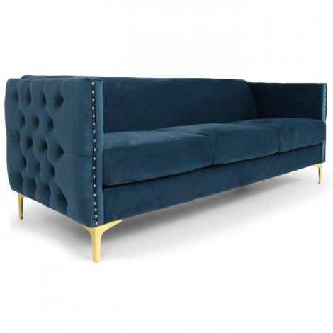 Canapé 3 Places en Velours "Suez" 204cm Bleu|Canape|Paris Prix