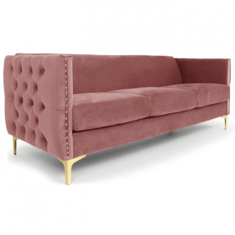 Canapé 3 Places en Velours "Suez" 204cm Rose|Canape|Paris Prix