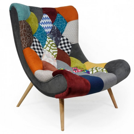 Fauteuil Scandinave Patchwork "Roman" 95cm Multicolore|Fauteuil / Chauffeuse|Paris Prix