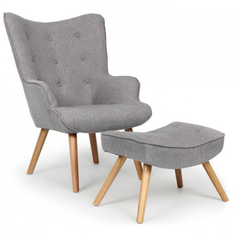 Fauteuil & Pouf Scandinave "Orle" 98cm Gris Clair|Fauteuil / Chauffeuse|Paris Prix