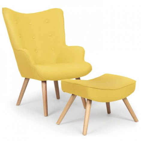 Fauteuil & Pouf Scandinave "Orle" 98cm Jaune|Fauteuil / Chauffeuse|Paris Prix