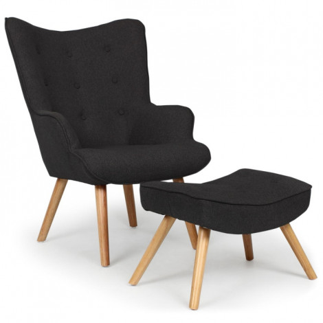 Fauteuil & Pouf Scandinave "Orle" 98cm Noir|Fauteuil / Chauffeuse|Paris Prix
