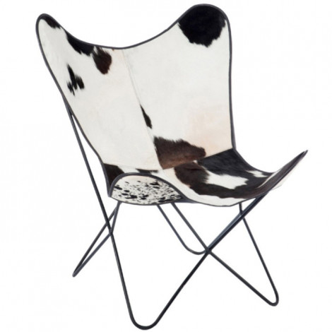 Fauteuil Design Peau de Vache "Papillon" 92cm Noir & Blanc|Fauteuil / Chauffeuse|Paris Prix