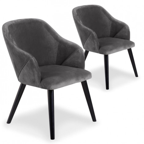 Lot de 2 Fauteuils en Velours "Yugnat" 85cm Gris|Fauteuil / Chauffeuse|Paris Prix