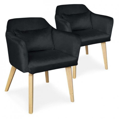 Lot de 2 Fauteuils Velours "Scanda" 70cm Noir|Fauteuil / Chauffeuse|Paris Prix