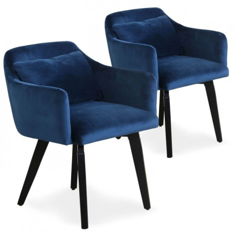 Lot de 2 Fauteuils Velours "Scanda" 70cm Bleu|Fauteuil / Chauffeuse|Paris Prix