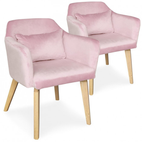 Lot de 2 Fauteuils Velours "Scanda" 70cm Rose|Fauteuil / Chauffeuse|Paris Prix