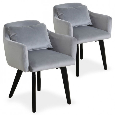 Lot de 2 Fauteuils Velours "Scanda" 70cm Argent|Fauteuil / Chauffeuse|Paris Prix
