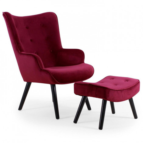 Fauteuil & Pouf Scandinave "Nomi" 100cm Bordeaux|Fauteuil / Chauffeuse|Paris Prix