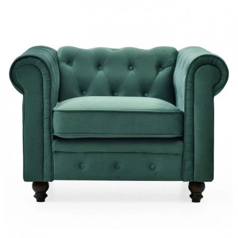 Fauteuil Design Velours "Chesterfield" 111cm Vert|Fauteuil / Chauffeuse|Paris Prix