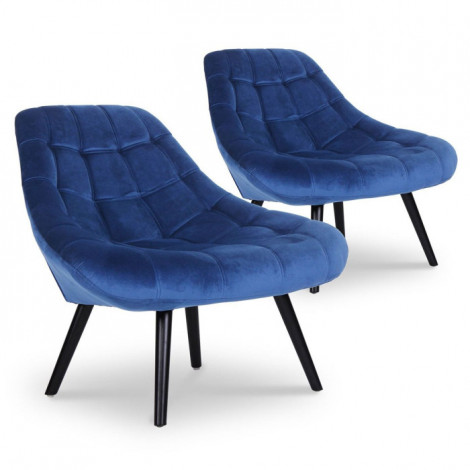 Lot de 2 Fauteuils en Velours "Johan" 102cm Bleu|Fauteuil / Chauffeuse|Paris Prix