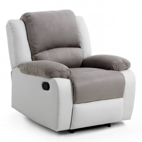 Fauteuil de Relaxation Microfibre "Polo" 96cm Gris & Blanc|Fauteuil / Chauffeuse|Paris Prix