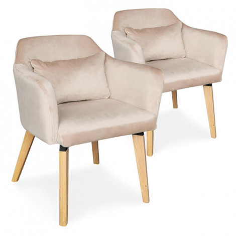 Lot de 2 Fauteuils Design Velours "Nari" 70cm Beige|Fauteuil / Chauffeuse|Paris Prix