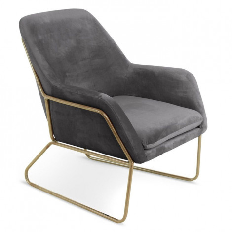 Fauteuil Design en Velours "Baldy" 84cm Gris & Or|Fauteuil / Chauffeuse|Paris Prix