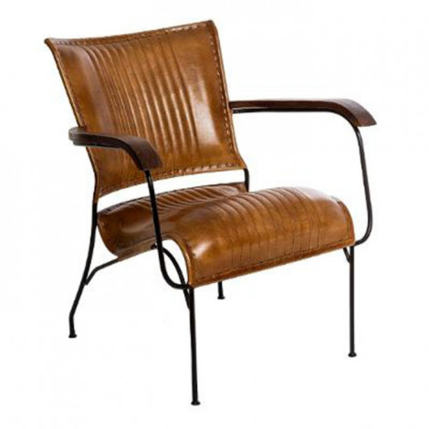 Fauteuil Cognac en Cuir "Hoper" 75cm Marron|Fauteuil / Chauffeuse|Paris Prix