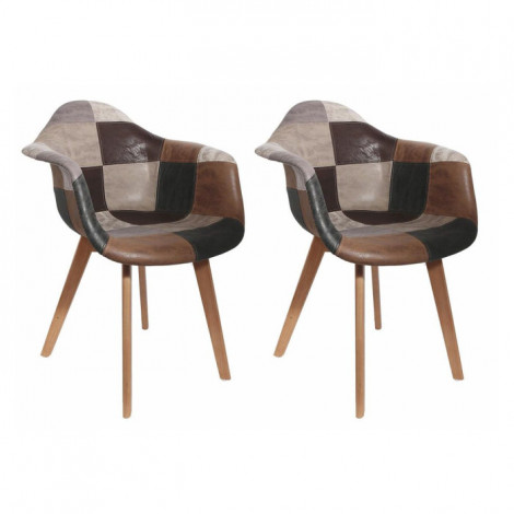 Lot de 2 Fauteuils Déco "Patchwork" 84cm Marron|Fauteuil / Chauffeuse|Paris Prix