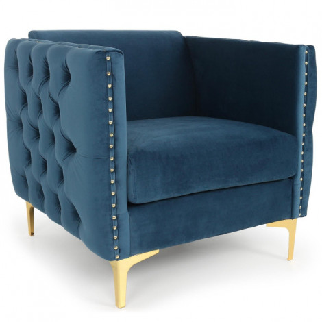Fauteuil Design en Velours "Suez" 83cm Bleu|Fauteuil / Chauffeuse|Paris Prix