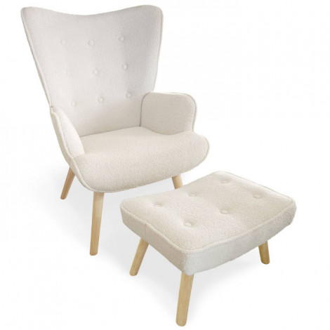 Fauteuil & Pouf Scandinave en Bouclette Lainée "Orle" 98cm Crème|Fauteuil / Chauffeuse|Paris Prix