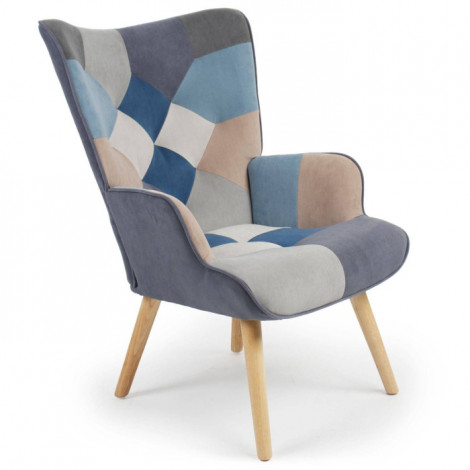 Fauteuil Scandinave en Velours "Patchwork" Gris & Bleu|Fauteuil / Chauffeuse|Paris Prix