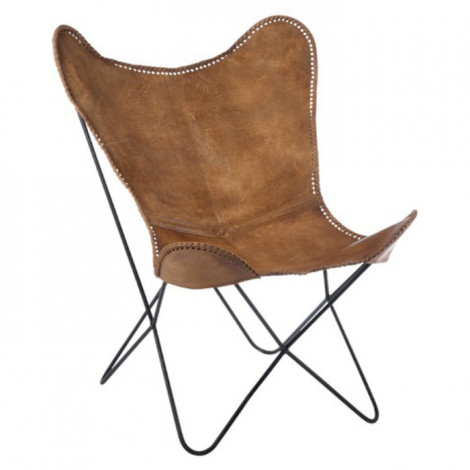 Fauteuil Design en Cuir "Papillon" 73cm Marron|Fauteuil / Chauffeuse|Paris Prix