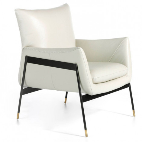Fauteuil Design Cuir & Acier "Folty" 87cm Beige|Fauteuil / Chauffeuse|Paris Prix