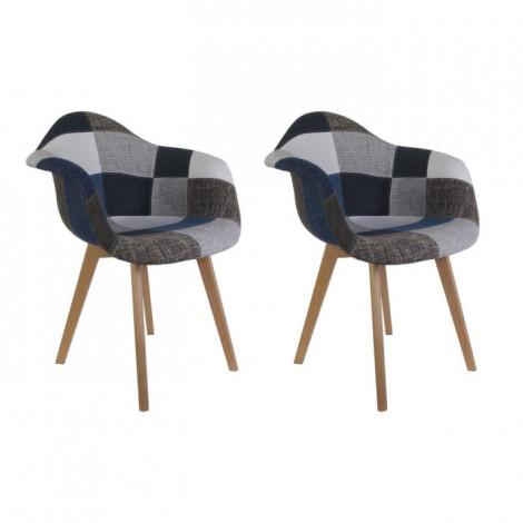 Lot de 2 Fauteuils Déco "Patchwork" 85cm Bleu Gris|Fauteuil / Chauffeuse|Paris Prix