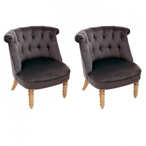 Lot de 2 Fauteuils en Velours "Crapaud" 72cm Gris|Fauteuil / Chauffeuse|Paris Prix