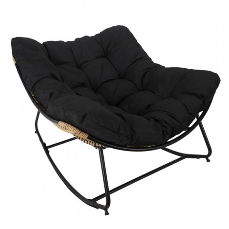 Fauteuil à Bascule & Coussin "Tulum" 114cm Noir|Fauteuil / Chauffeuse|Paris Prix