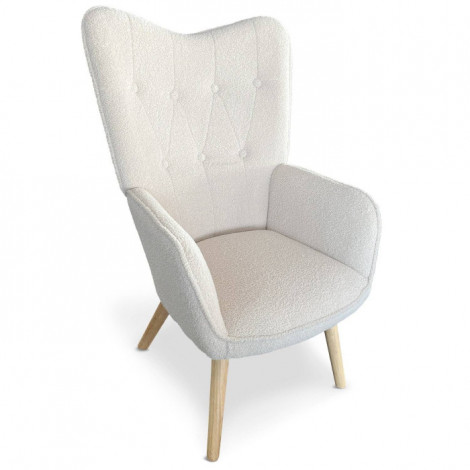 Fauteuil Scandinave en Bouclette Lainée "Carla" 100cm Crème|Fauteuil / Chauffeuse|Paris Prix