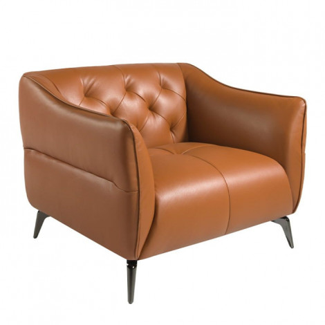 Fauteuil Capitonné en Cuir "Percy" 103cm Marron|Fauteuil / Chauffeuse|Paris Prix