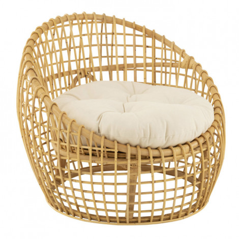Fauteuil en Rotin & Coussin "Lise" 84cm Naturel|Fauteuil / Chauffeuse|Paris Prix