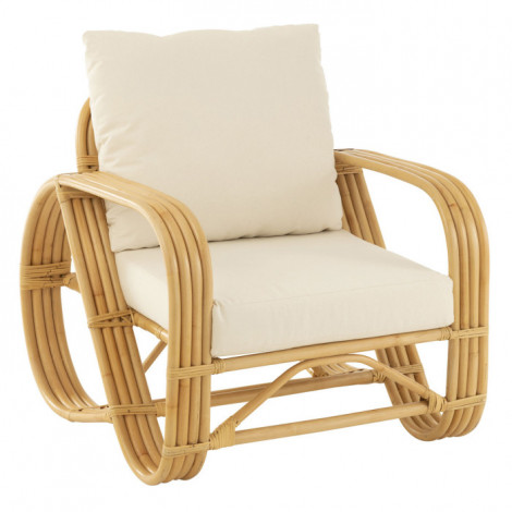 Fauteuil en Rotin & Coussin "Martin" 83cm Naturel|Fauteuil / Chauffeuse|Paris Prix