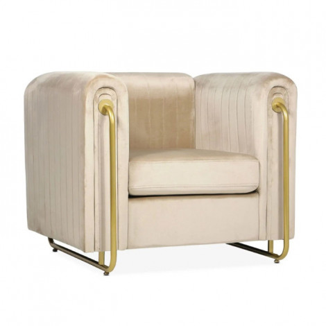 Fauteuil Art Déco en Velours "Wardde" 93cm Taupe Clair|Fauteuil / Chauffeuse|Paris Prix