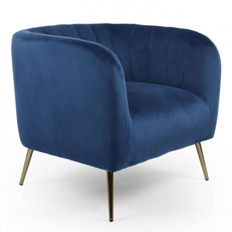 Fauteuil Design en Velours "Reuben" 75cm Bleu|Fauteuil / Chauffeuse|Paris Prix