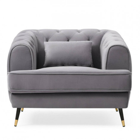 Fauteuil Capitonné en Velours "Glamour" 93cm Gris|Fauteuil / Chauffeuse|Paris Prix