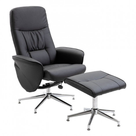 Fauteuil de Relaxation & Pouf "Rolf" 104cm Noir|Fauteuil / Chauffeuse|Paris Prix