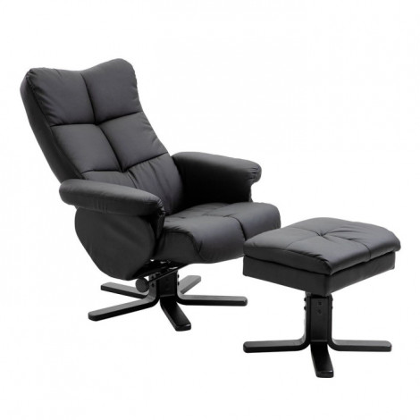 Fauteuil de Relaxation & Pouf "Sven" 101cm Noir|Fauteuil / Chauffeuse|Paris Prix