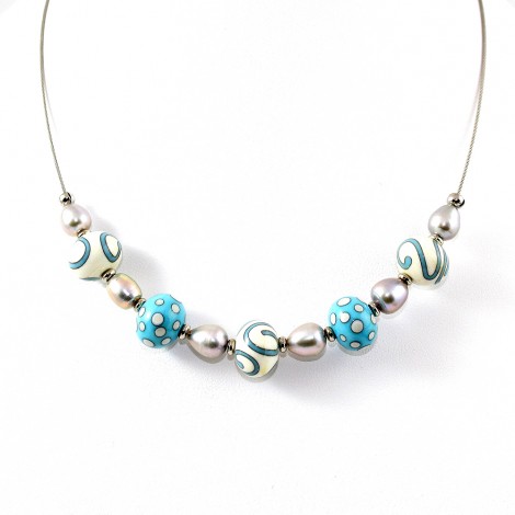 Collier perles d'eau douce et perle bleu ciel