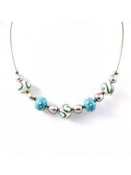 Collier perles d'eau douce et perle bleu ciel