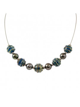 Collier 4 perles de Tahiti et Murano style - By "NACRE NOIRE"