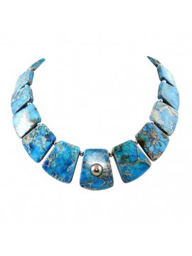 Collier Jaspe bleu et perles de Tahiti - By "NACRE NOIRE"