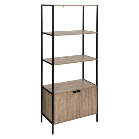 Étagère Design 2 Portes "Aliaj" 176cm Naturel & Noir|Bibliothèque|Paris Prix