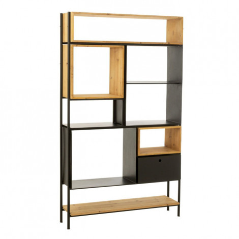 Étagère en Bois "Tina" 110cm Noir & Naturel|Bibliothèque|Paris Prix