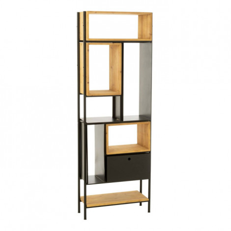 Étagère en Bois "Tina" 65cm Noir & Naturel|Bibliothèque|Paris Prix