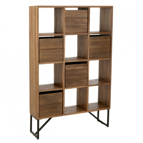Étagère Avec Tiroirs en Bois "Teck" 158cm Naturel|Bibliothèque|Paris Prix